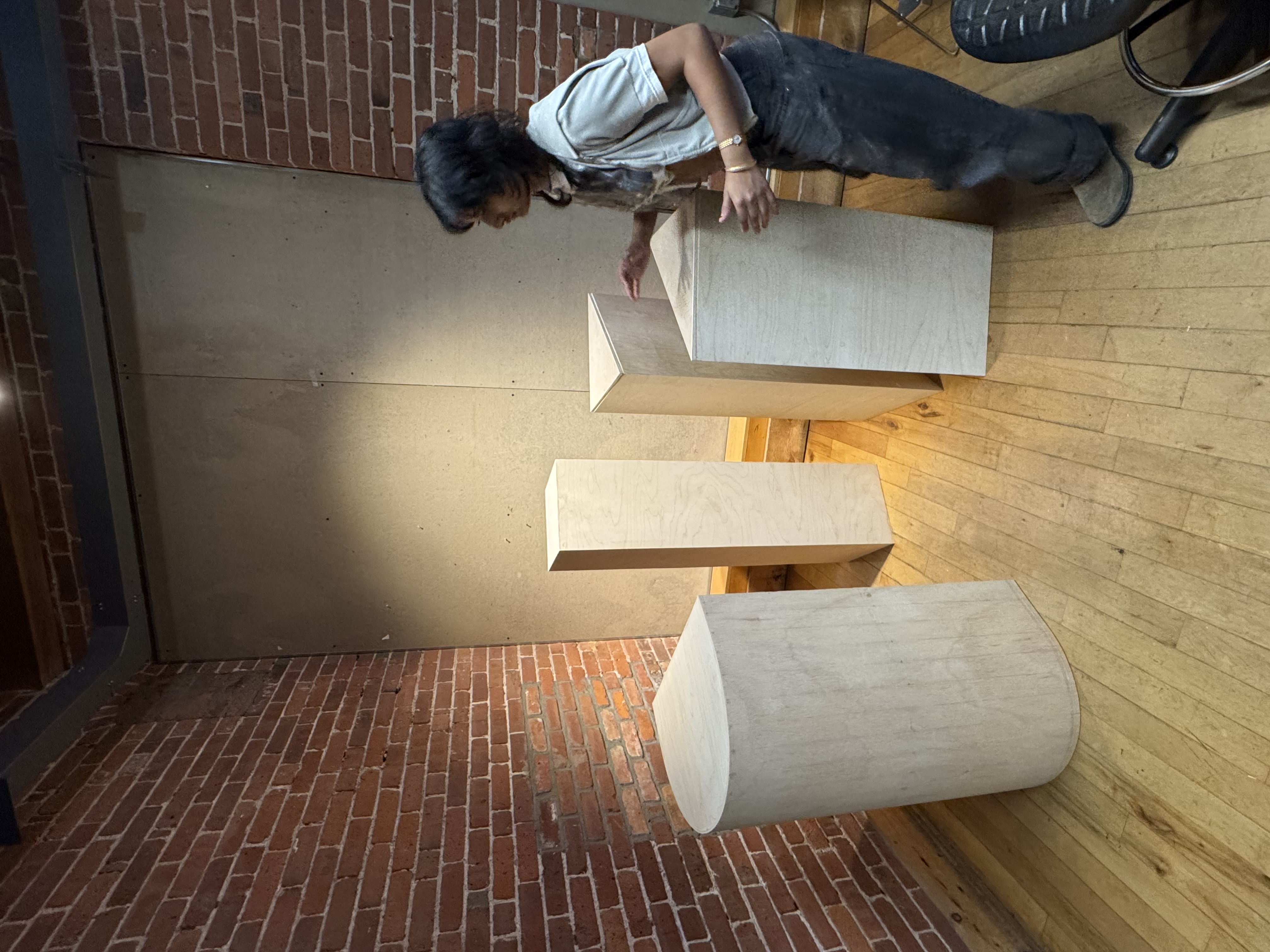 Final build — completed pedestals and exhibition elements